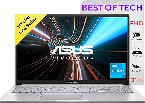 ASUS Vivobook 15, Intel Core i3-1315U 13th Gen, 15.6" (39.62 cms) FHD, Thin and Light Laptop (8GB RAM/512GB SSD/Win11/MS Office/Backlit Keyboard/Silver/1.7 kg), X1504VA-NJ320WS